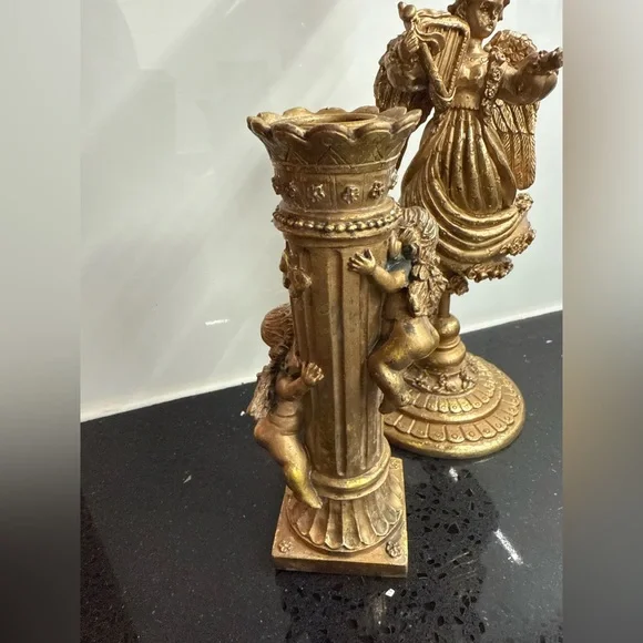Vintage Inspired Baroque Angel‎ & Cherub Candlestick Holders Set Gilt Gold - Picture 15 of 17